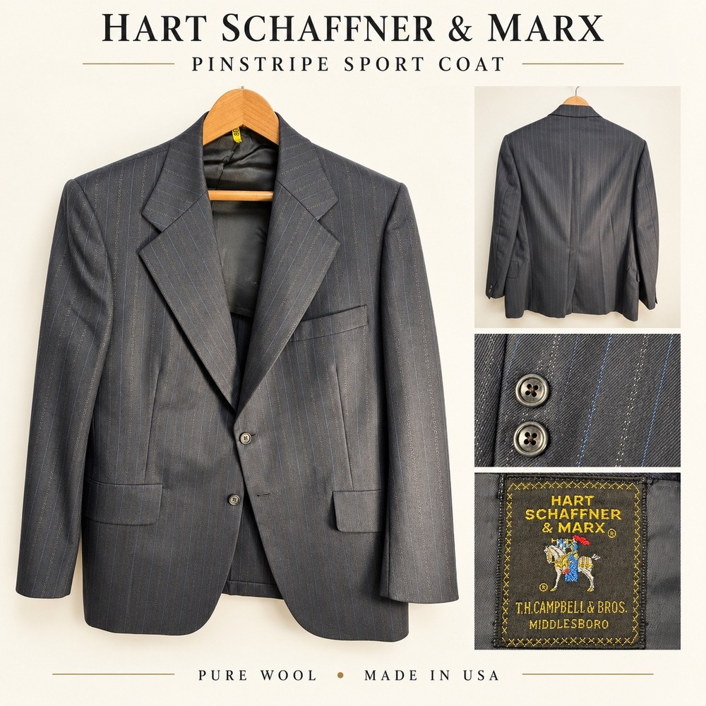 Hart Schaffner & Marx Mens Pinstripe Sport Coat Pure Virgin Wool Blazer USA Made
